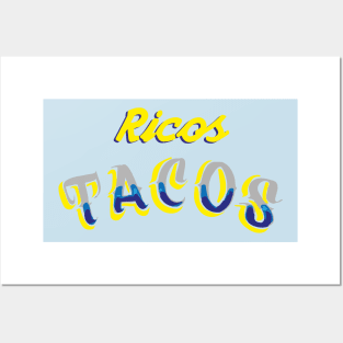 Ricos tacos authentic mexican food blue font calligraphy banner taquería rótulo Posters and Art
